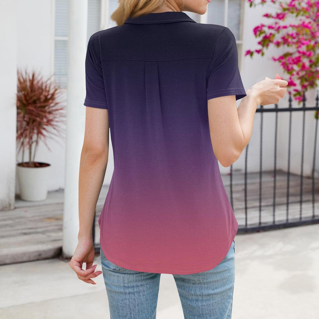Womens Shirts Summer Business Casual Work Tops Short Sleeve Button Down Collared V Neck Blouse T-Shirt