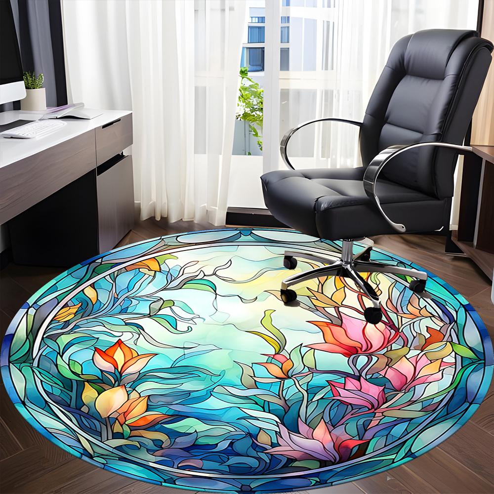 1 Stück Floral Buntglas Büro Runder Teppich, Unter Bürostühlen Schlafzimmer Wohnzimmer Heimdekoration, Raumdeko