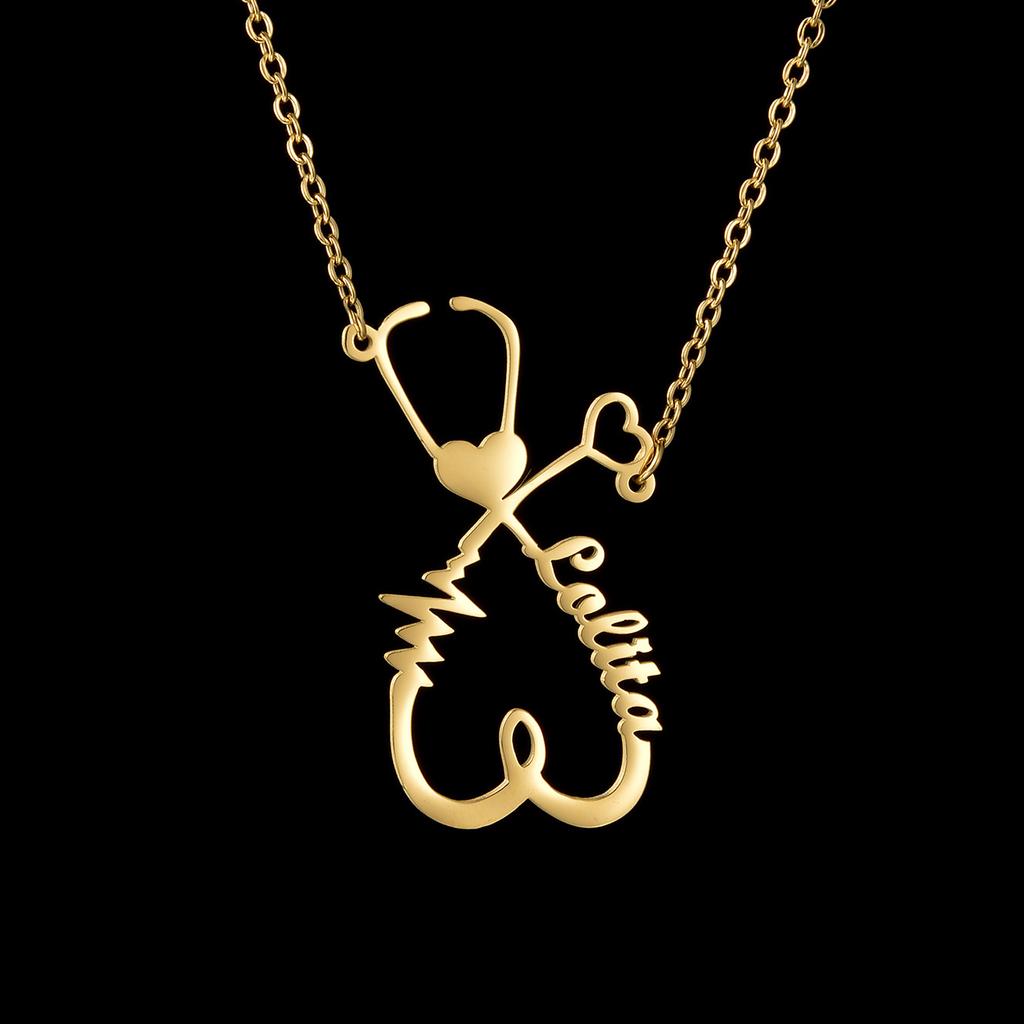 Atoztide Personalized Custom Rose Heart Name Necklaces for Women Stainless Steel Pendant Choker Link Chain Birthday Jewelry Gift