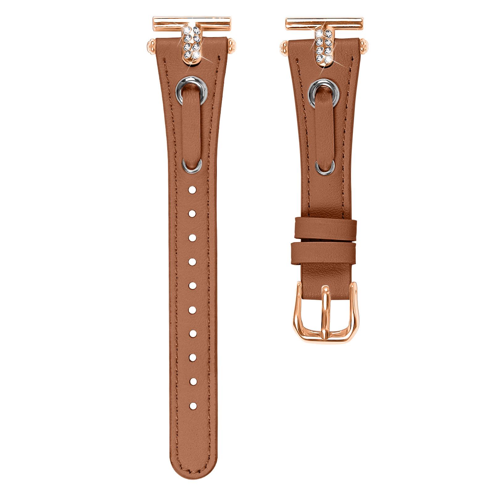 

For Huawei Watch 2/GT 2 42mm/GT 3 42mm Genuine Cow Leather Watchband (Rose Gold Connector) Brown
