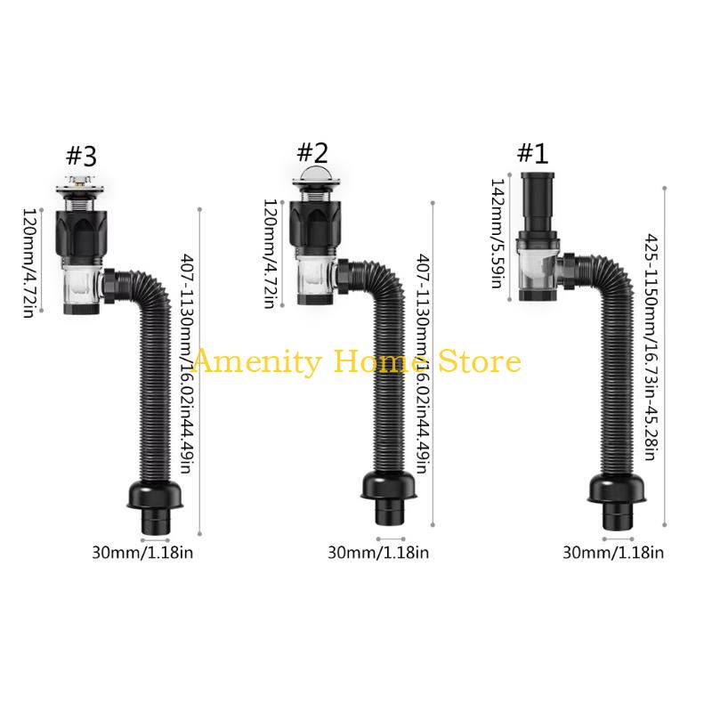 F26C Convenient Sink Drain Solution ABS & Steel Sink Drain Set Drain Pipe Set Preventing Clogs Unpleasant Odors for Bathroom