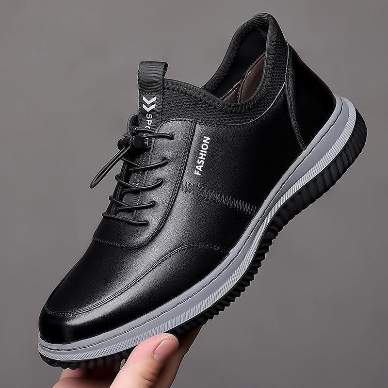Autumn New Men's Shoes Breathable PU Business Leather Shoes Lace-up Round Head Casual Shoes Soft-soled Men's Sports Shoes