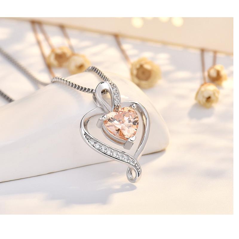 BELLA BOX Медь Белый Двойное Сердце Кулон Ожерелье, Сердце Женщины В Гармонии, Элегантное И Высококлассное, С Инкрустацией Цирконами Сердце Ожерелье Chain length 45cm