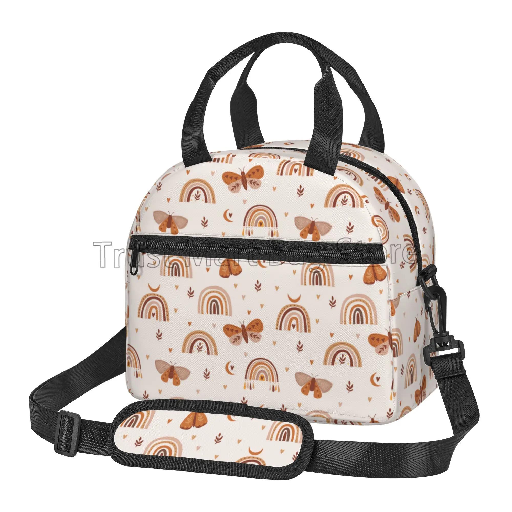 

Boho Rainbow Insulated Lunch Bag Women Girls Waterproof Lunch Box Bento Tote Bags for Work Picnic with Adjustable Shoulder Strap