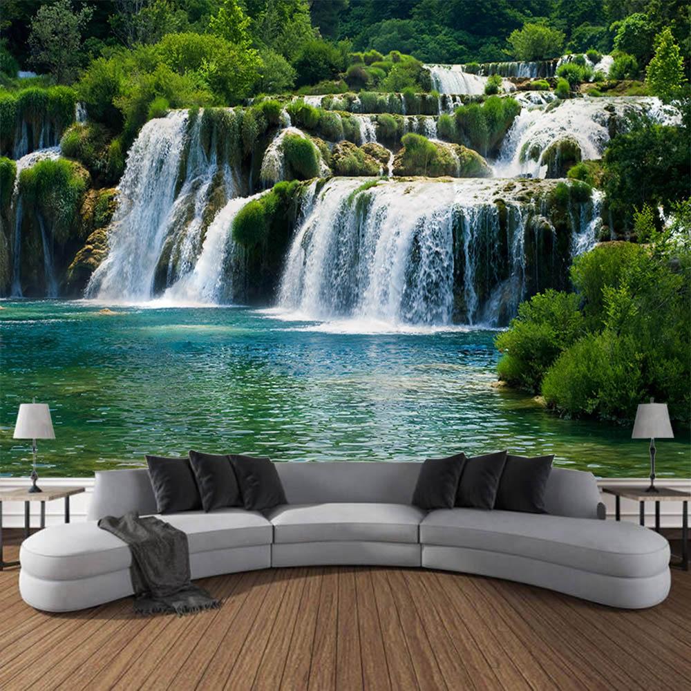 Tapestry wall hanging, home decoration, jungle waterfall, flower forest, room wall background, living room, bedroom decoration