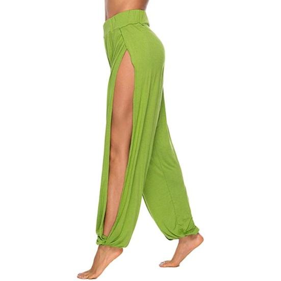 Women Harem Pants High Waist Side Slit Design Wide Leg Casual Trousers Solid Color Hip Hop Style Yoga Dance Pants