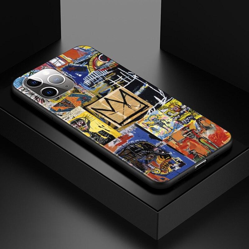 Jean Michel Basquiat Art Graffiti For Apple iPhone 13 12 11 SE XS XR X 7 8 6 5 S Mini Plus Pro MAX 2020 Soft Black Phone Case