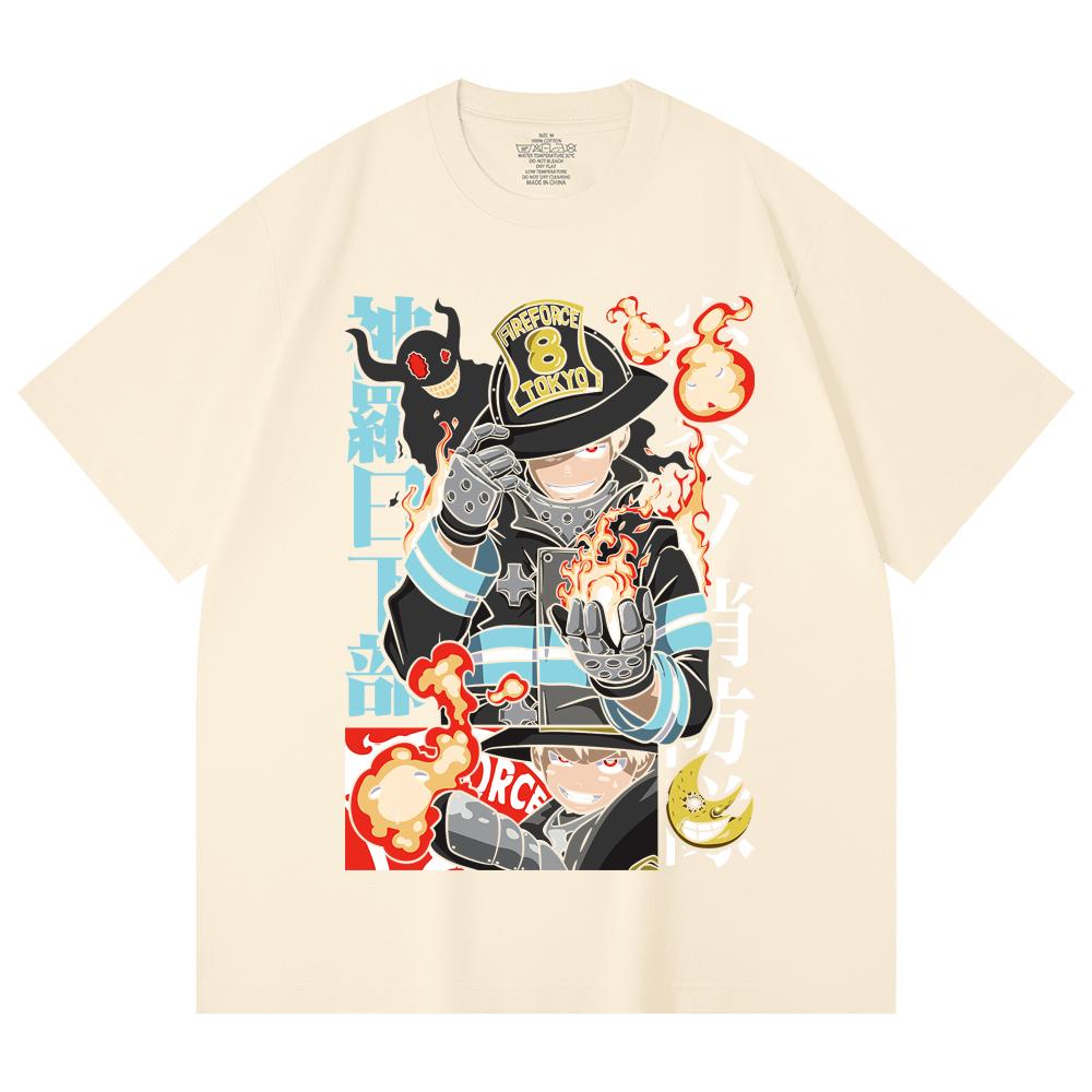 230 Gsm 100% Cotton Fire Force V2 Print Unisex Heavy Cotton T Shirt XS абрикосовый