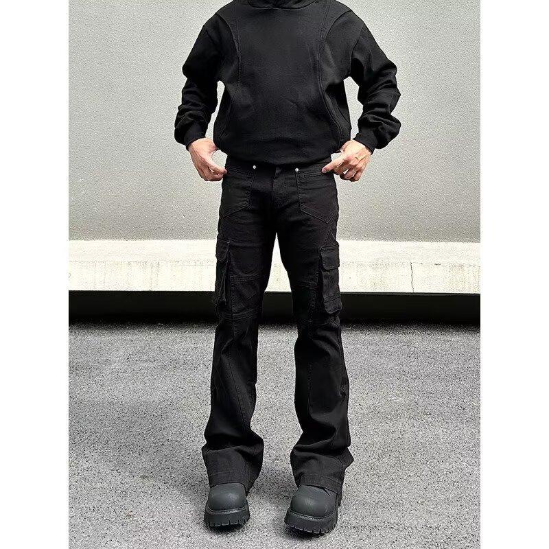 Manufacturer American retro multi-pocket tooling jeans men's and women's trendy high street loose and thin long pants