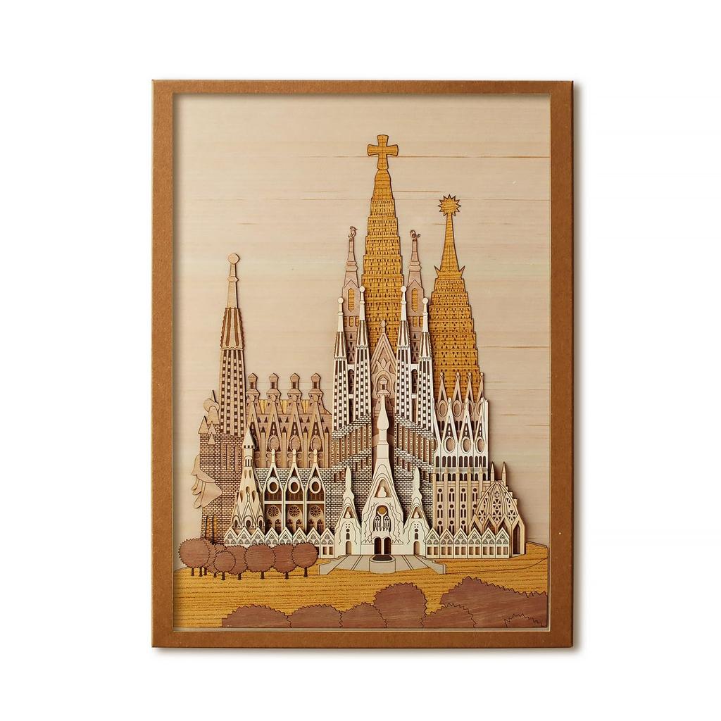 KINOWA "Sagrada Familia" Wood Collage Original DIY Kit World Heritage Site Gaudí Made in Japan