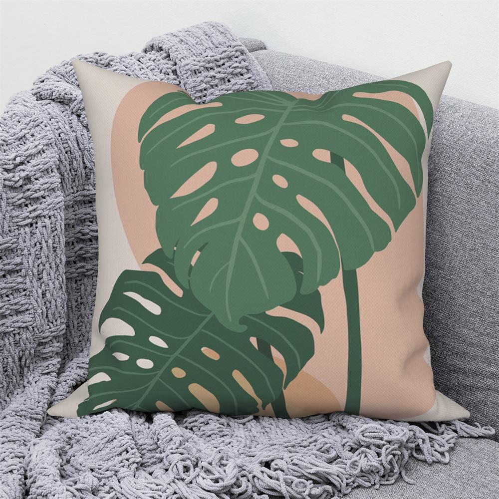 Throw Pillow Sofa Home Decor Decorative Cover Green Tropical Leaf Pink Cushion