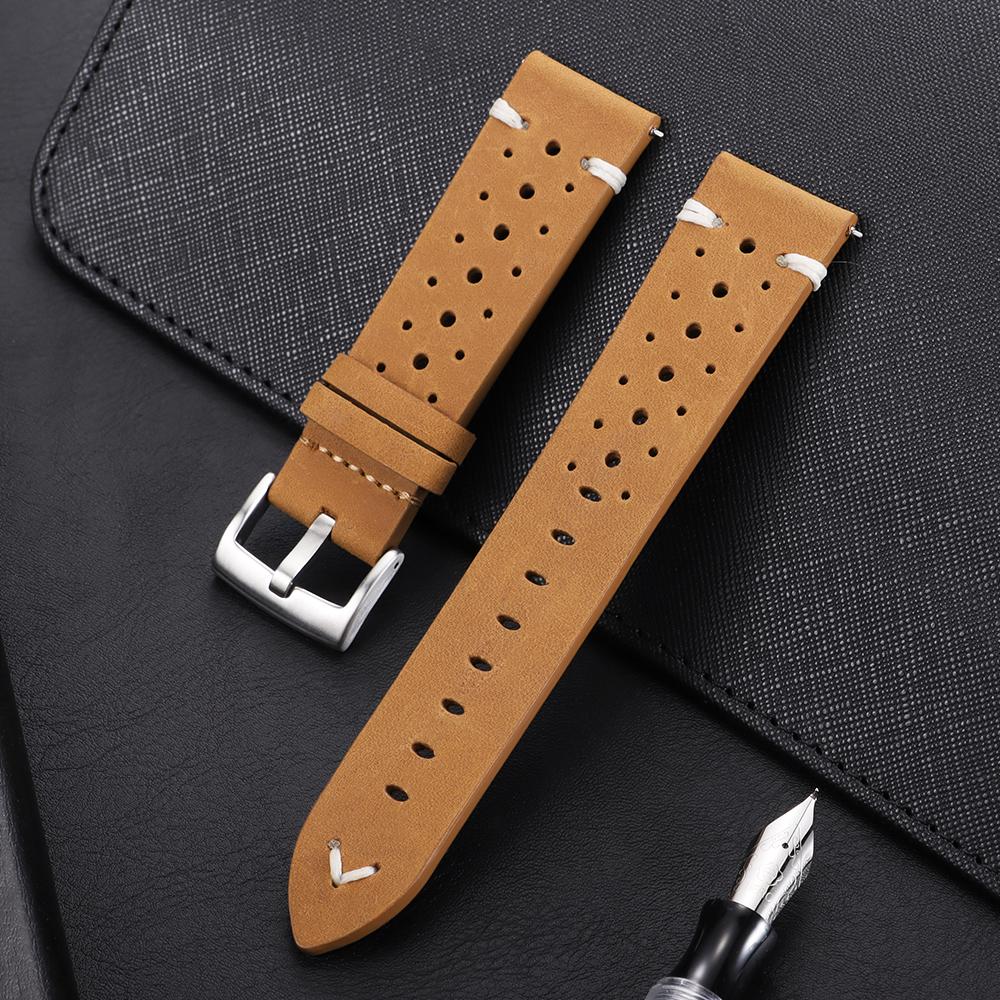 20mm 22mm Universelles Echtes Rindsleder Uhrenarmband Vintage Ölwachs Lederarmbänder für Männer Frauen Atmungsaktives Armband Gürtel Zubehör