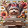 Yorkie Puppy with Flowers and Butterflies Pattern Wall Hanging Tapestry Decorative Tapestry Home Decor for Bedroom and Living Room