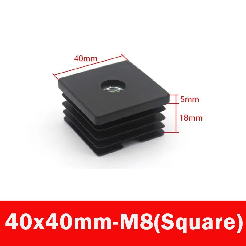 4/8pc Black Square/Round Plastic Pipe Plugs Furniture Leg Feet With M6 M8 M10 Nut Hole Tube Blanking End Inserts Caps Pipe Cover