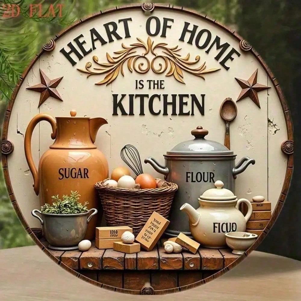 Vintage Kitchen Utensils Metal Wall Sign Round Farmhouse Plaque For Home Decor