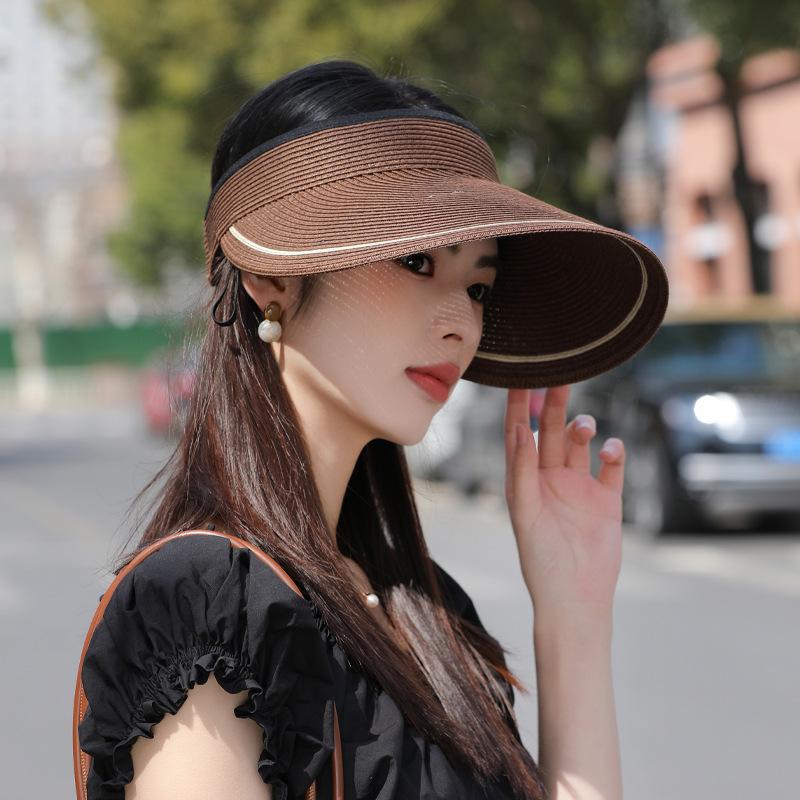 Summer hat women's fashion straw empty top hat outdoor sun protection sun hat solid color simple sun hat