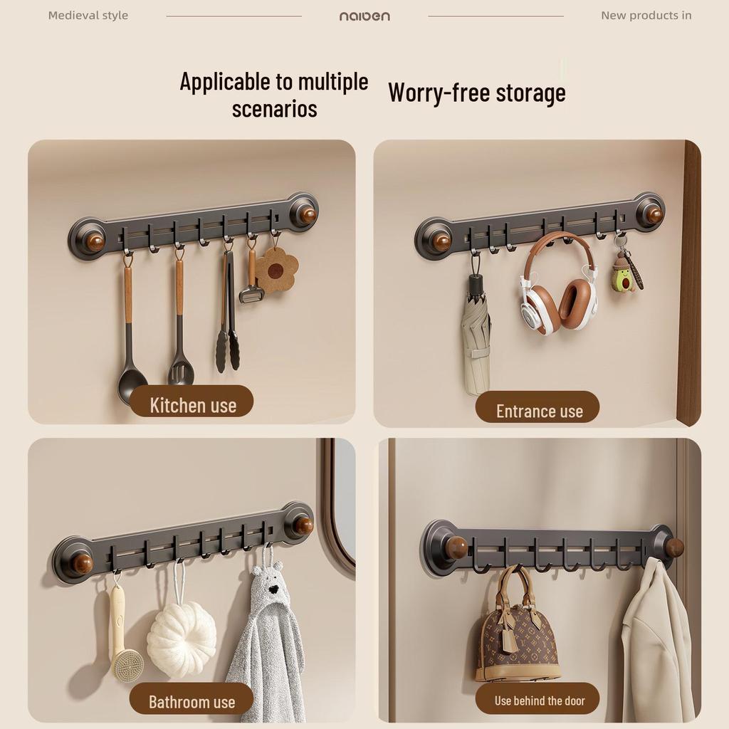 Étagère à crochets ventouses murale peu encombrante pour ustensiles de cuisine et planches à découper