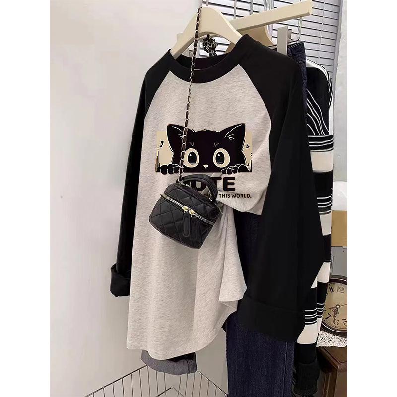 Women's Plus Size Mid-Length Pure Cotton Long Sleeve T-Shirt - Autumn/Winter 2024, Thicker Material for 200 Jin, Hip Covering.
