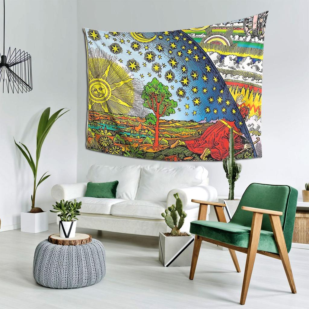Flammarion Engraving In Color Tapestry Decor Art Aesthetic Tapestries for Living Room Bedroom Home Wall Cloth Wall Hanging