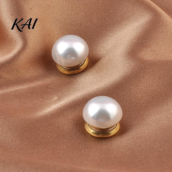 No Sew Safety Button 2Pcs Faux Pearl Magnetic Clothes Button, Fake Cat Eye Stone Brooch Decorative for Shirts Scarf Shawl, Clothing Magnet Portable