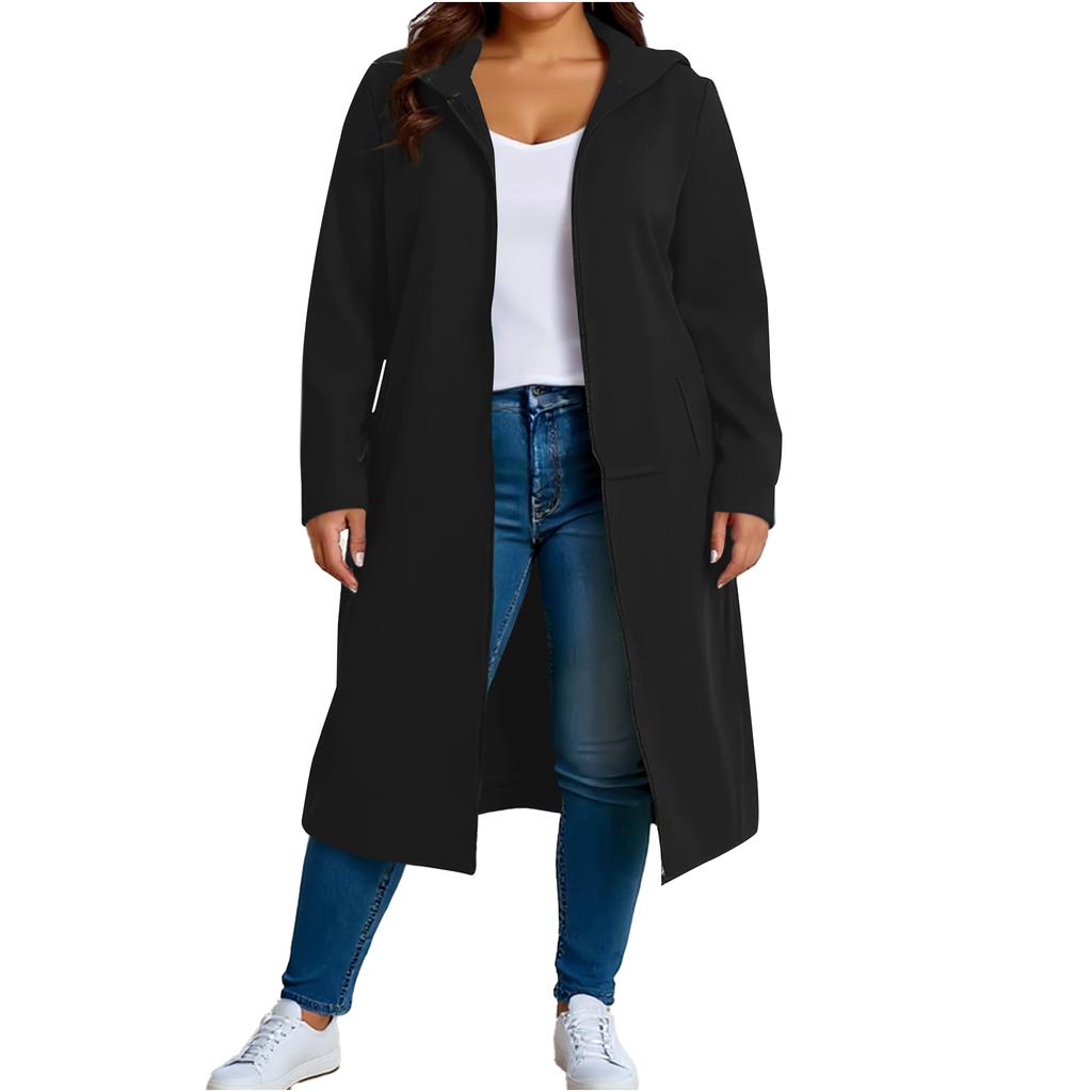 Women's Fashion Casual Plus Size Hooded  Long-Sleeve Solid Jacket