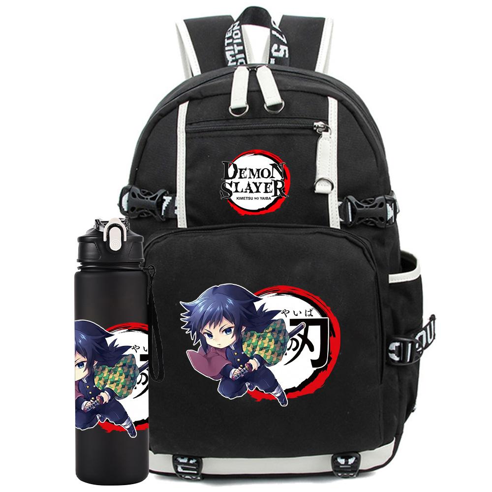 2Pcs/set Anime Demon Slayer Printed Backpack with 750Ml Water Bottler for Teenager Student Girl Boy Large Capacity Waterproof Bookbag Gift