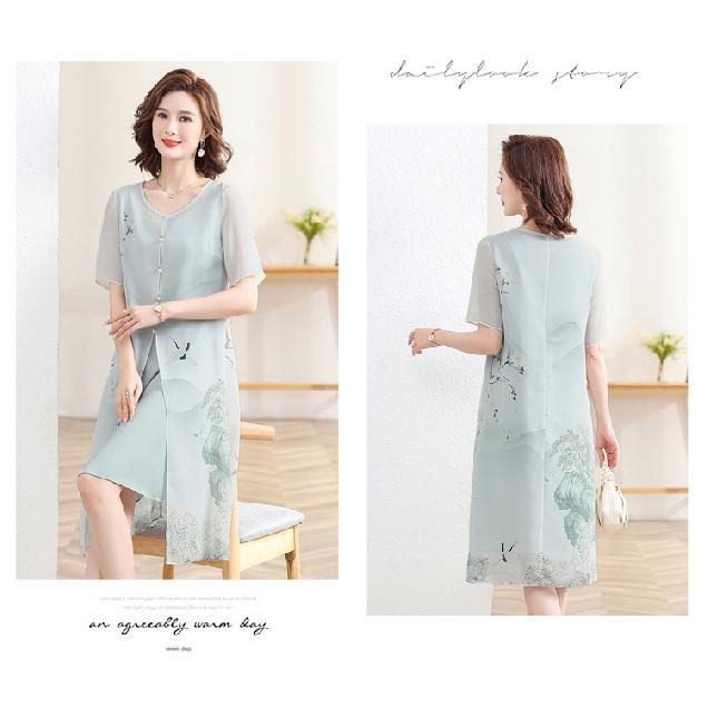 Summer Double-layered Chiffon Cheongsam Dress: Thin and Breathable Floral Patterned Dress, Perfect for a Elegant and Cool Summer