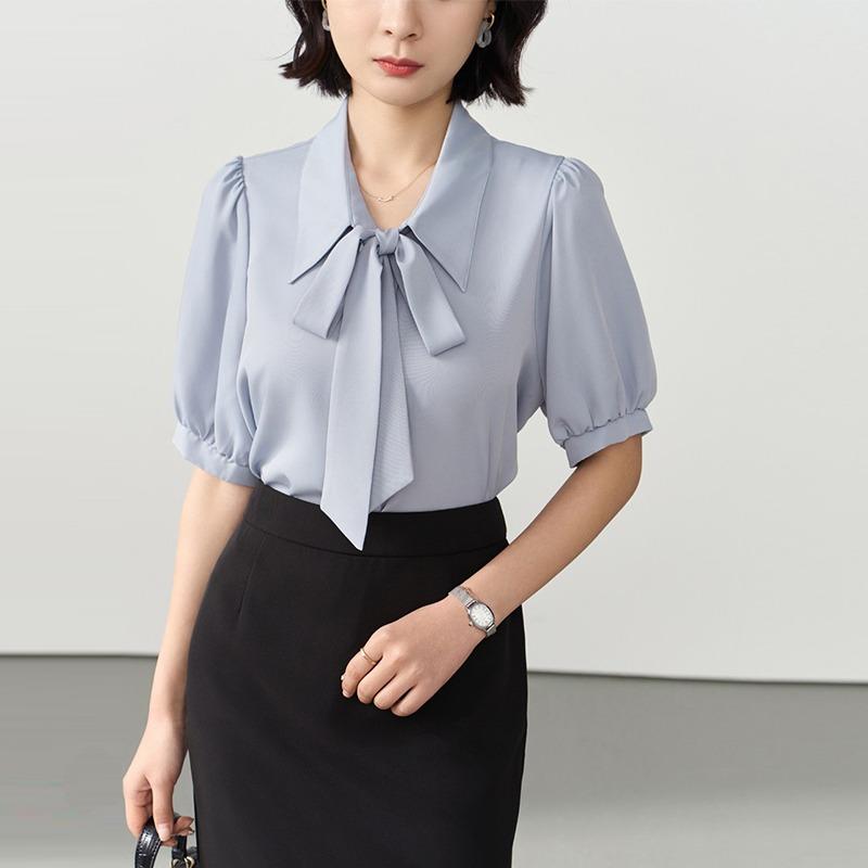 Spring and Autumn White Long Sleeve Chiffon Bow Shirt Women's Professional Formal Inner Top