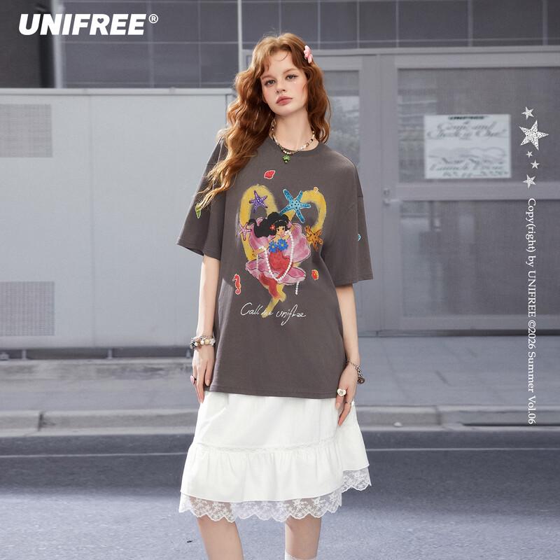 UNIFREE Casual Korean Style Mermaid Print T-Shirt L