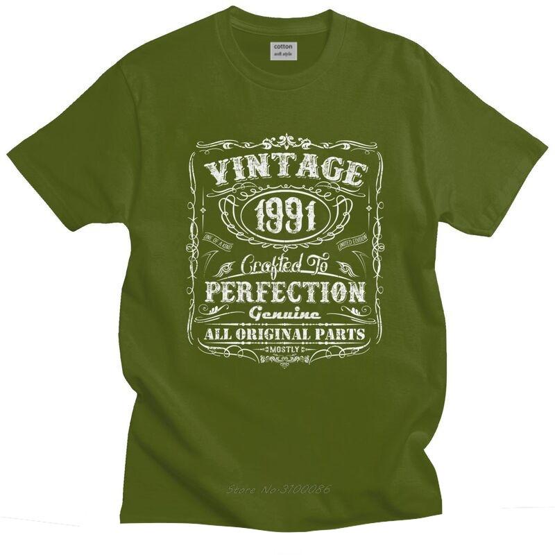 Vintage 1991 Tshirt for Men Short Sleeved Print T Shirt Unique 30 Years Old 30th Birthday Tshirt Fitted  Cotton Tee Gift