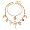 Double-Layer Imitation Pearl Necklace with Bow and Heart Pendants