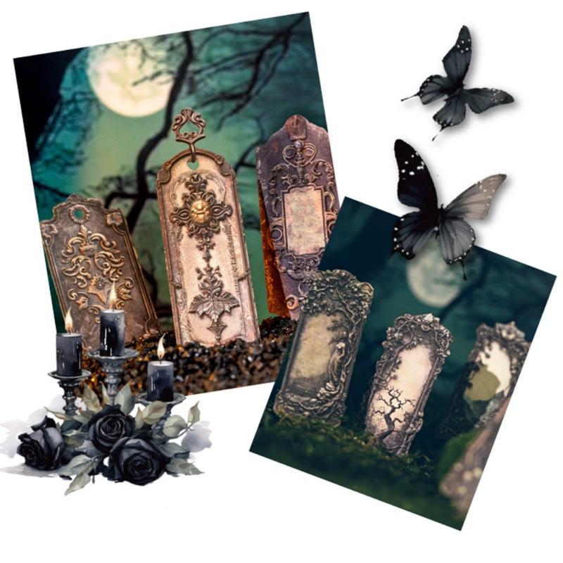 20Pieces Aesthetic Goth Embossed Sticker Scrapbooking Sticker for Journal Notebook Water Bottle Photo Album Phone Case