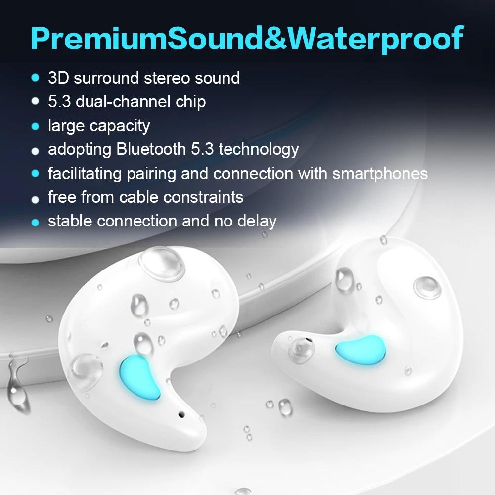 BT 5.3 Wireless Earbuds Noise Cancelling Sense-Free Micro Sleep Earbuds IPX5 Waterproof for Running Fitness Learning Accessories