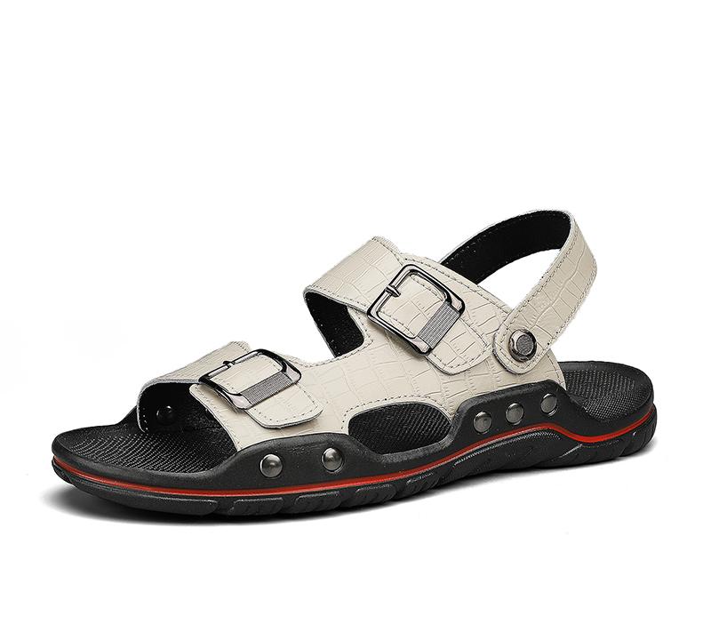 Romerske sandaler for menn svart hvitt skinn Gladiator sandaler utendørs sommer romerske sandaler for menn Peep Toe åpen tå strandsko