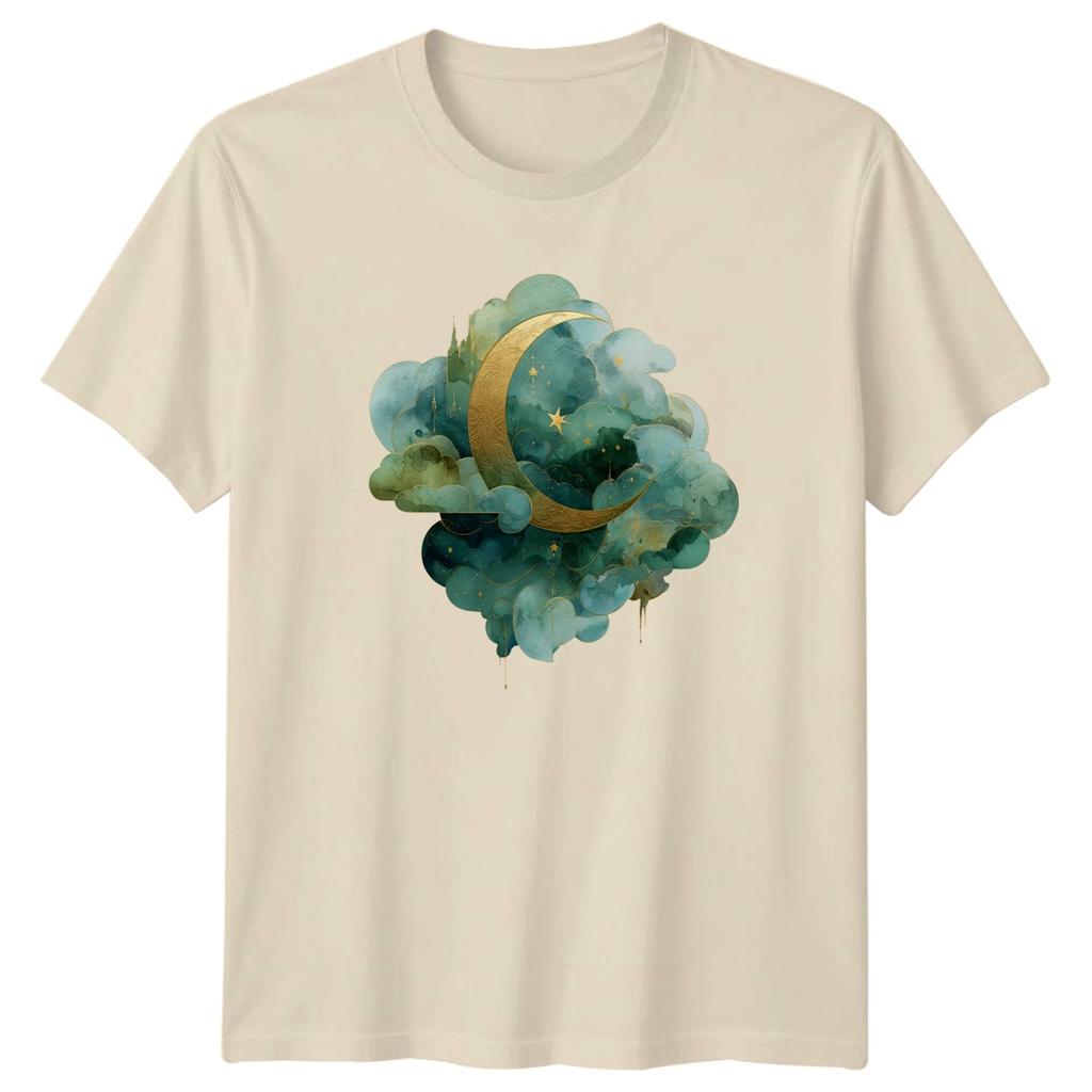 Crescent Moon Watercolor Celestial Starry TShirt Boho Mystical Birthday
