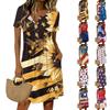 Damen Casual Kleid mit Knopfleiste am Ausschnitt, kurzen Ärmeln, Rundhalsausschnitt, Blumendruck und Taschen, lockere Passform, Sommerstil