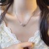 "Elegant Korean Titanium Steel Zircon Bow Necklace for Women"