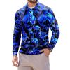 Men's Long Sleeve Mesh Shirt with Collar and Halloween Print Lightweight Breathable Top for Fall