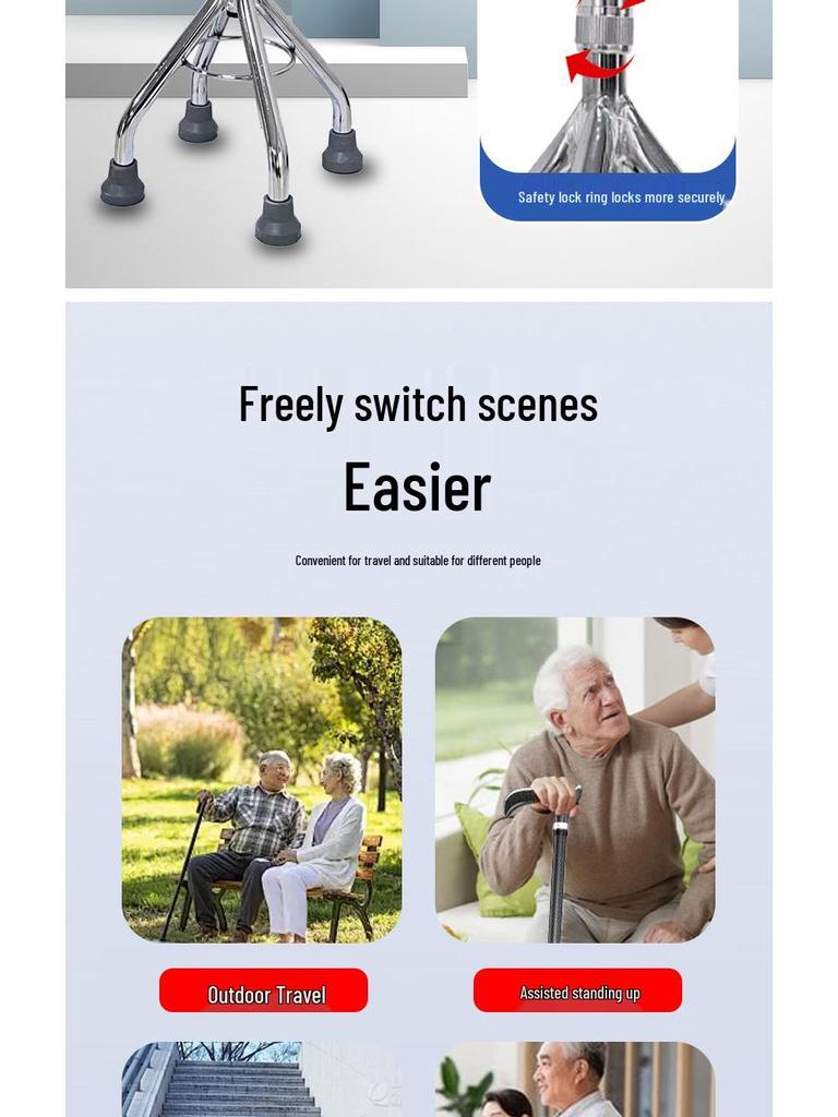 Multi-Functional Anti-Slip Quad Cane for Stability and Stair Assistance