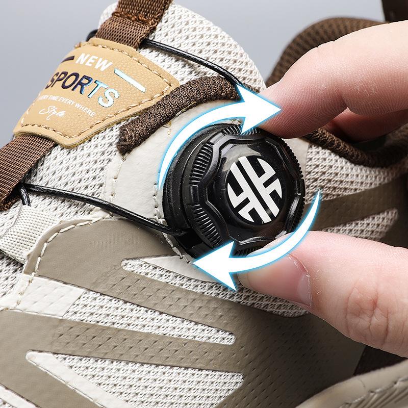 Live Summer and Autumn New Men's Shoes Transparent Mesh Breathable Ice Silk Cloth Rotating Buckle Student Outdoor Sports Lightweight Running Shoes