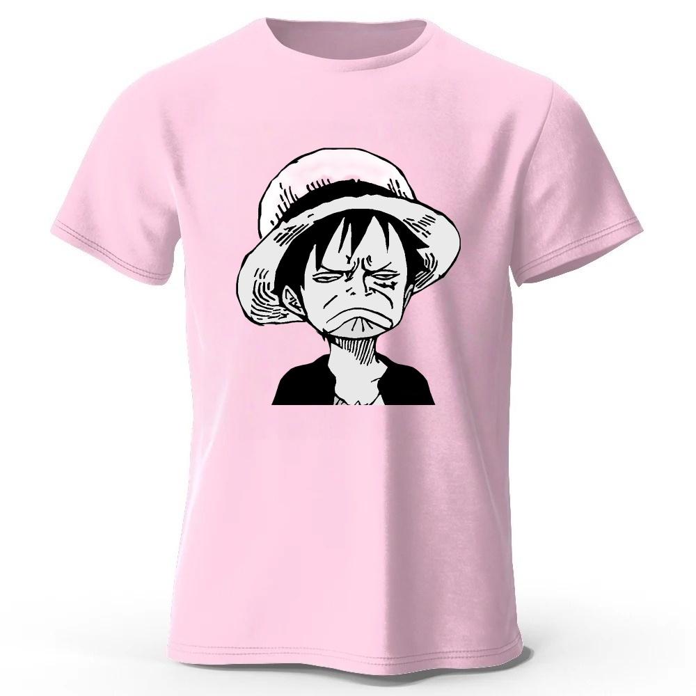 Summer Funny Face One Piece Luffy Pure Cotton T-shirt Men's Street Funny Retro Comfortable Plus Size Short-sleeve Top
