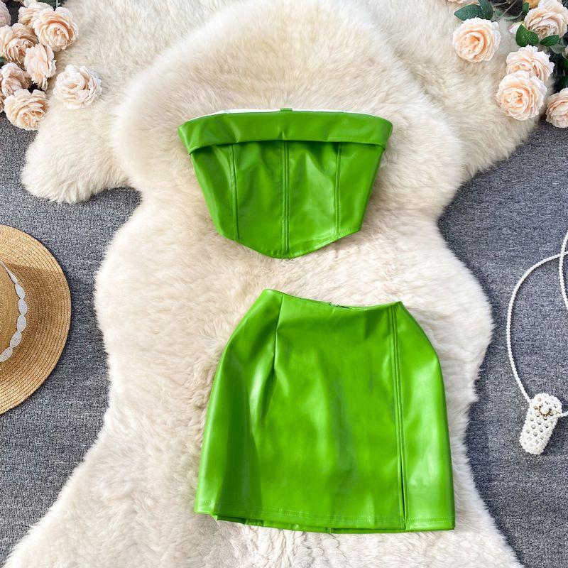 

Fashion Ins Wear Pure Desire Sexy Miniskirt Leather Coat Green L