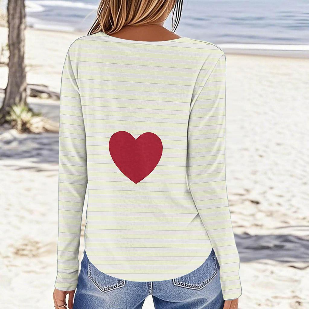 Damen lässiges langärmeliges Valentinstags-Print Rundhals-Oberteil