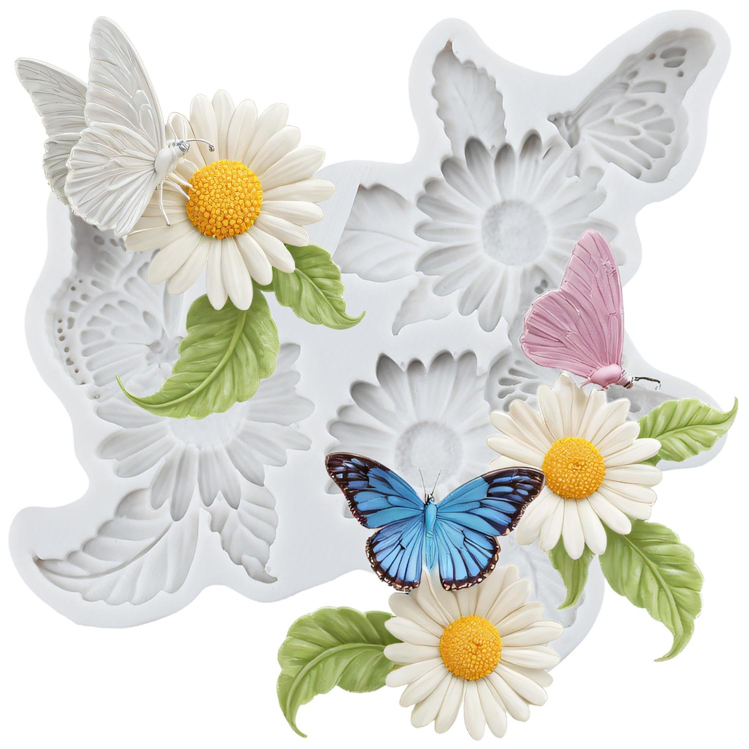 

Daisy Flower Silicone Mold Butterfly Fondant Molds Cake Decorating Tools Cupcake Topper Candy Resin Clay Chocolate Gumpaste Mold серый