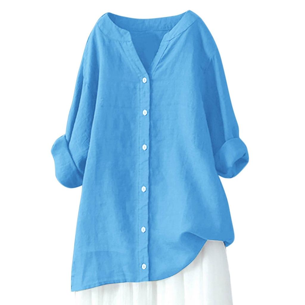 Women's Long Sleeve Button Color Loose Shirt Casual Shirt