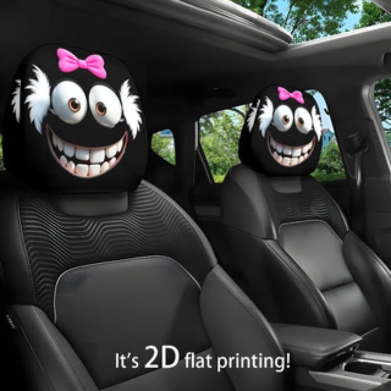 2PCS Funny Cartoon car headrest Cover, Cute Funny Eyes, Suitable for Halloween, Christmas car Universal Elastic Models Funny Decoration