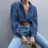 Elegant Loose Fashion Lace Women Shirt Casual Hollow Out Puff Long Sleeve Top Single-breasted Office Blouse Solid Sweet Simple Lapel Women's Clothing