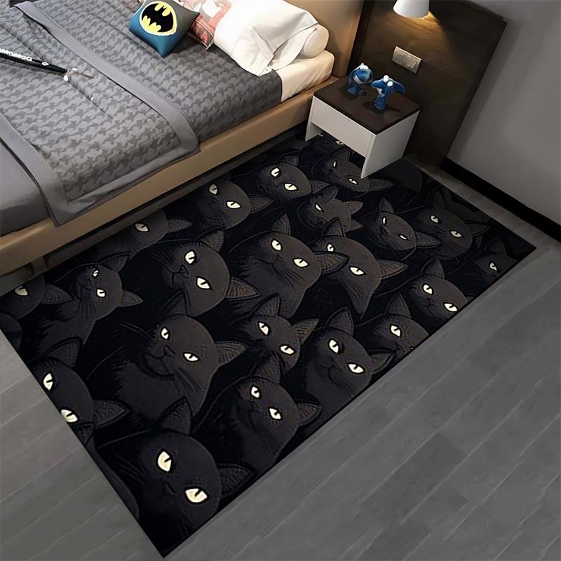Black Cat Pattern Carpet with Mysterious Eyes for Home Decor Suitable for use as an anti-slip for living room bedroom sofas