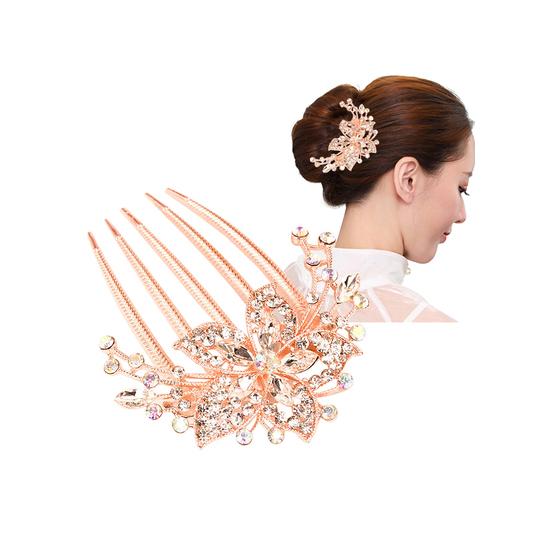 Faship Haarkamm Mit Strasssteinen – Schwarz Mit Roségold, 7,6 X 6,3 Cm, Für Hochzeit & Festliche Anlässe