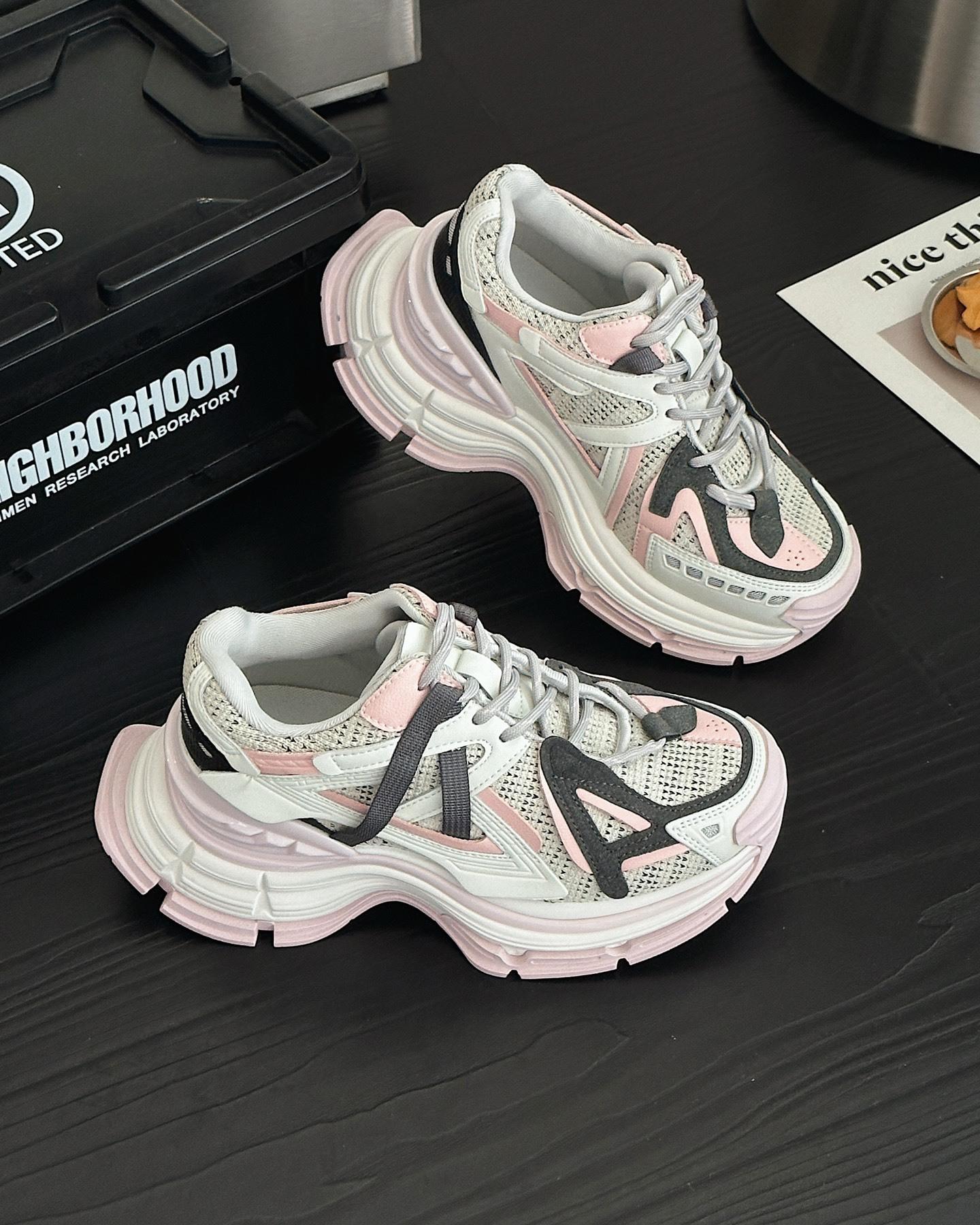 

Women s shoes spring new dad shoes versatile lace-up heightening platform casual sports running shoes 40 рожевий